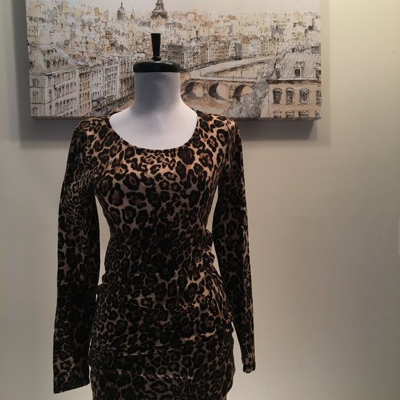 Forever 21-Long Sleeve Leopard Dress - Picture 2 of 5